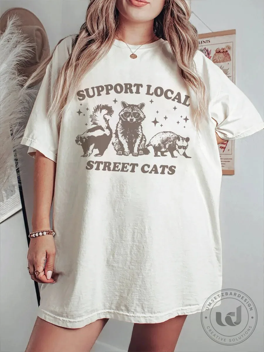 Support Local Street Cats Raccoon Skunk Opossum Vintage Graphic T-Shirt