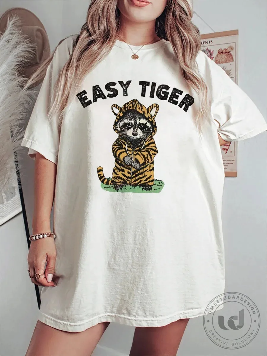 Easy Tiger Raccoon Wearing Tiger Costume Funny Graphic T-Shirt