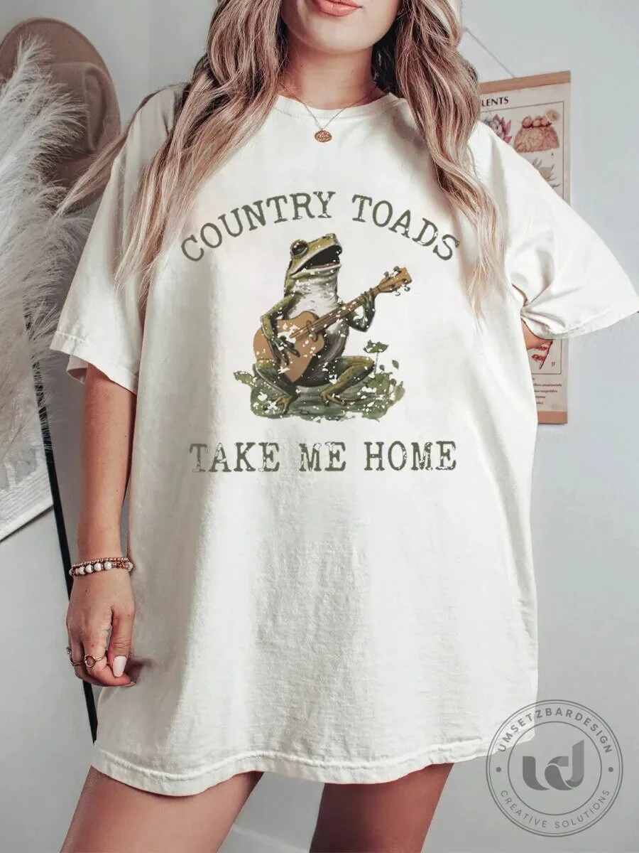Country Toads Take Me Home Frog Playing Guitar Vintage Style T-Shirt