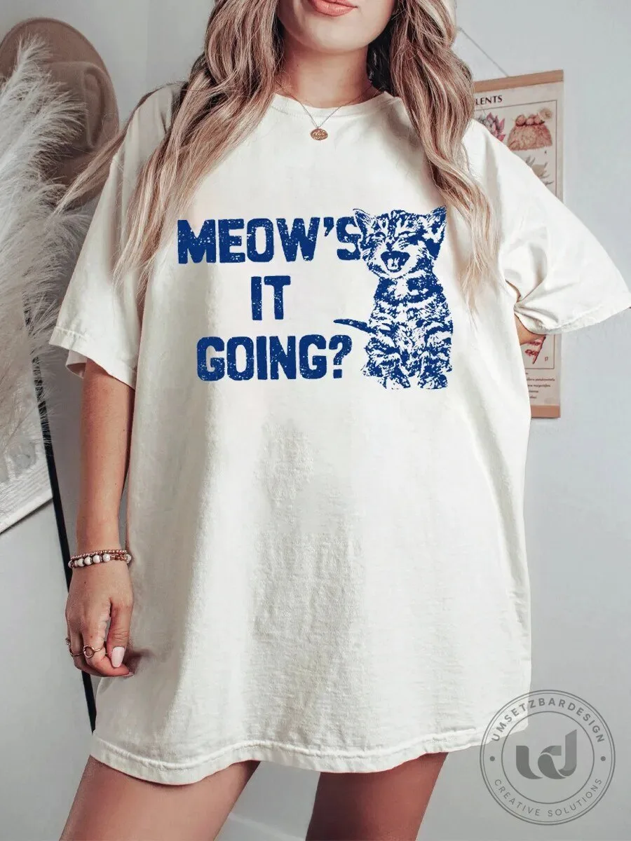 Funny Cat Meow's It Going Kitten Graphic Oversized T-Shirt 2 Funny Cat Meow's It Going Kitten Graphic Oversized T-Shirt
